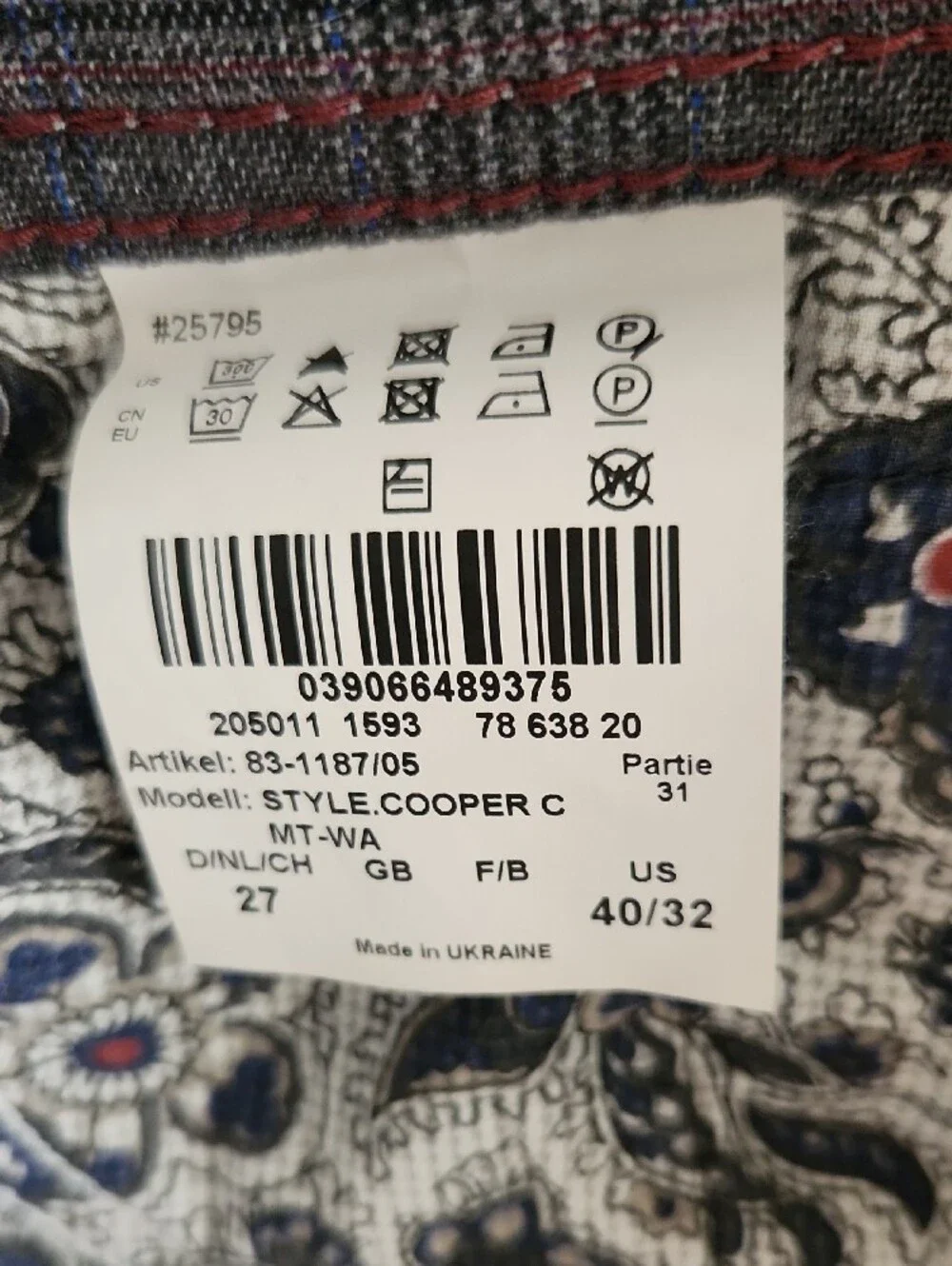 Brax Cooper Fancy Mens Gray Plaid Chino Pants Cotton Regular Fit Size 40x32